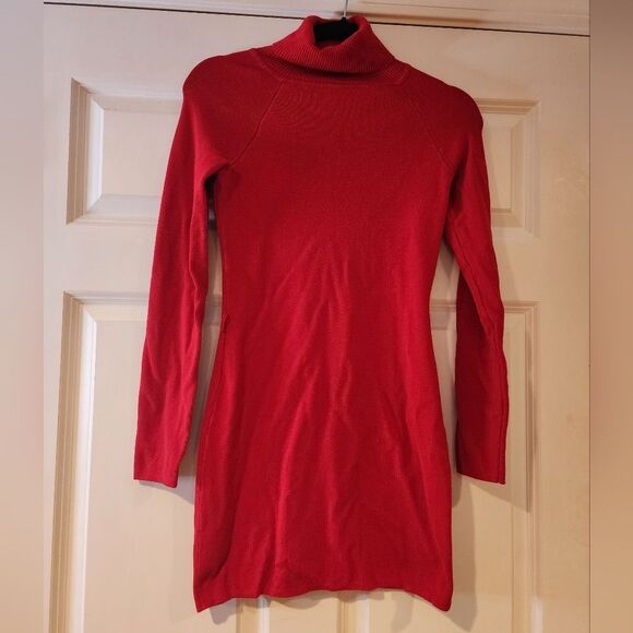 INC International Concepts stretchy red ribbed long sleeve shirt sweater dress - Picture 1 of 5
